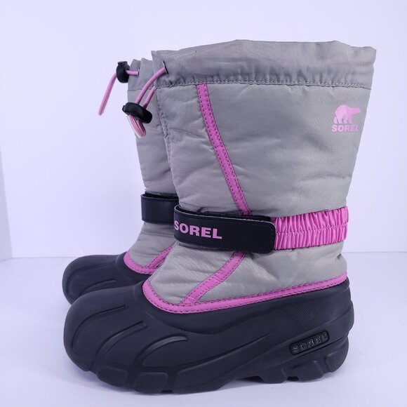 Sorel Flurry Youth Winter Snow Boots Gray Pink Black NY1965-061 Size 3 - Picture 6 of 16
